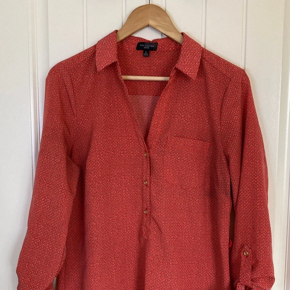 The Limited Womens Ashton Dress Size M Coral 1/2 Button-Up Shirt Dress LS Career